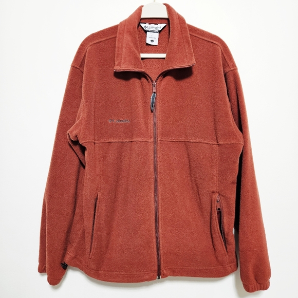 Columbia Mens Fleece Jacket Full Zip Cozy Zip Pocket Outdoor Stretch Burnt Red L - Picture 1 of 8